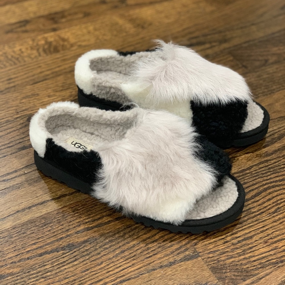 New Ugg Patchwork Fluff Slide Slipper Women’s Size 6